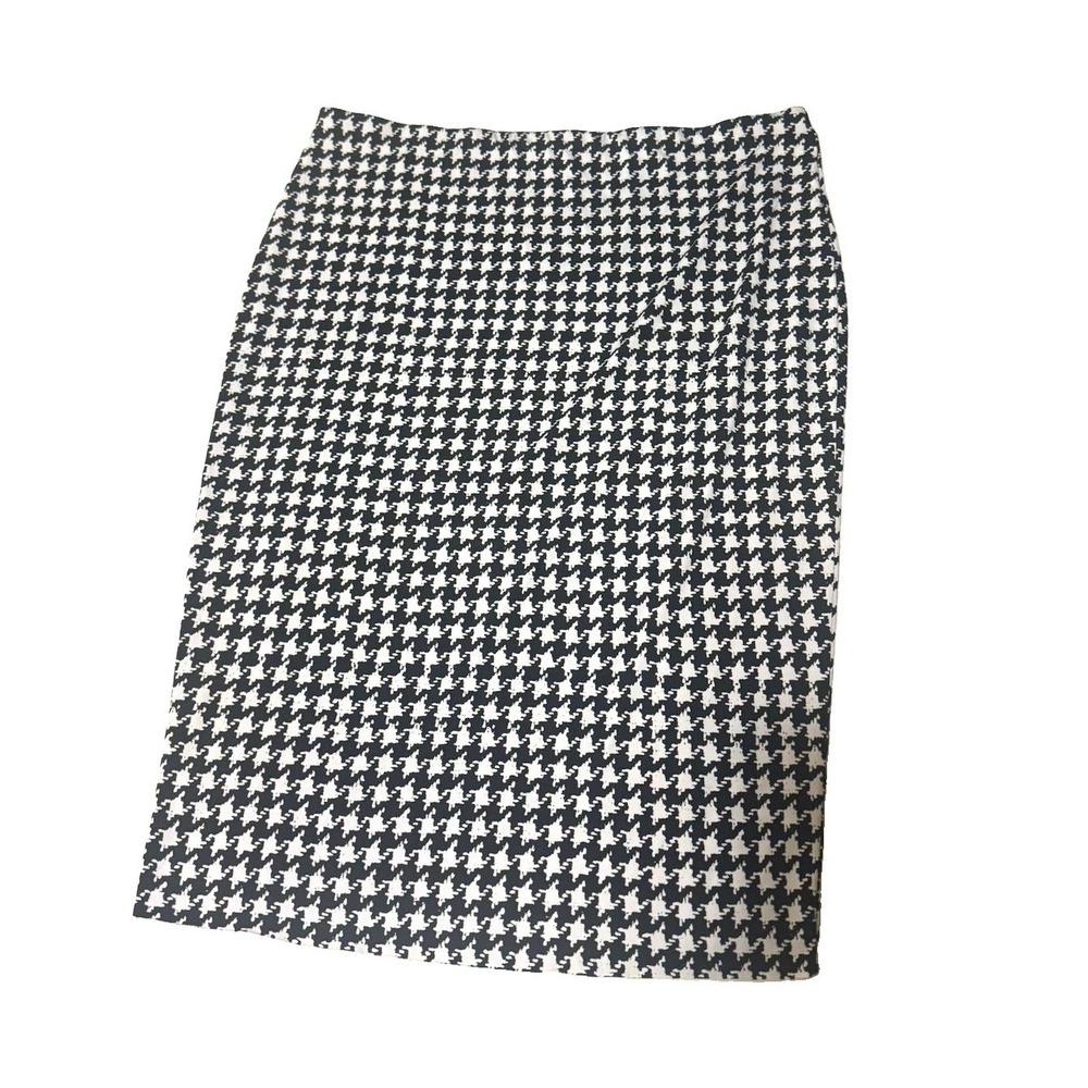 Vince Camuto Black/White Houndstooth Straight Pencil Knee Skirt Women's L
